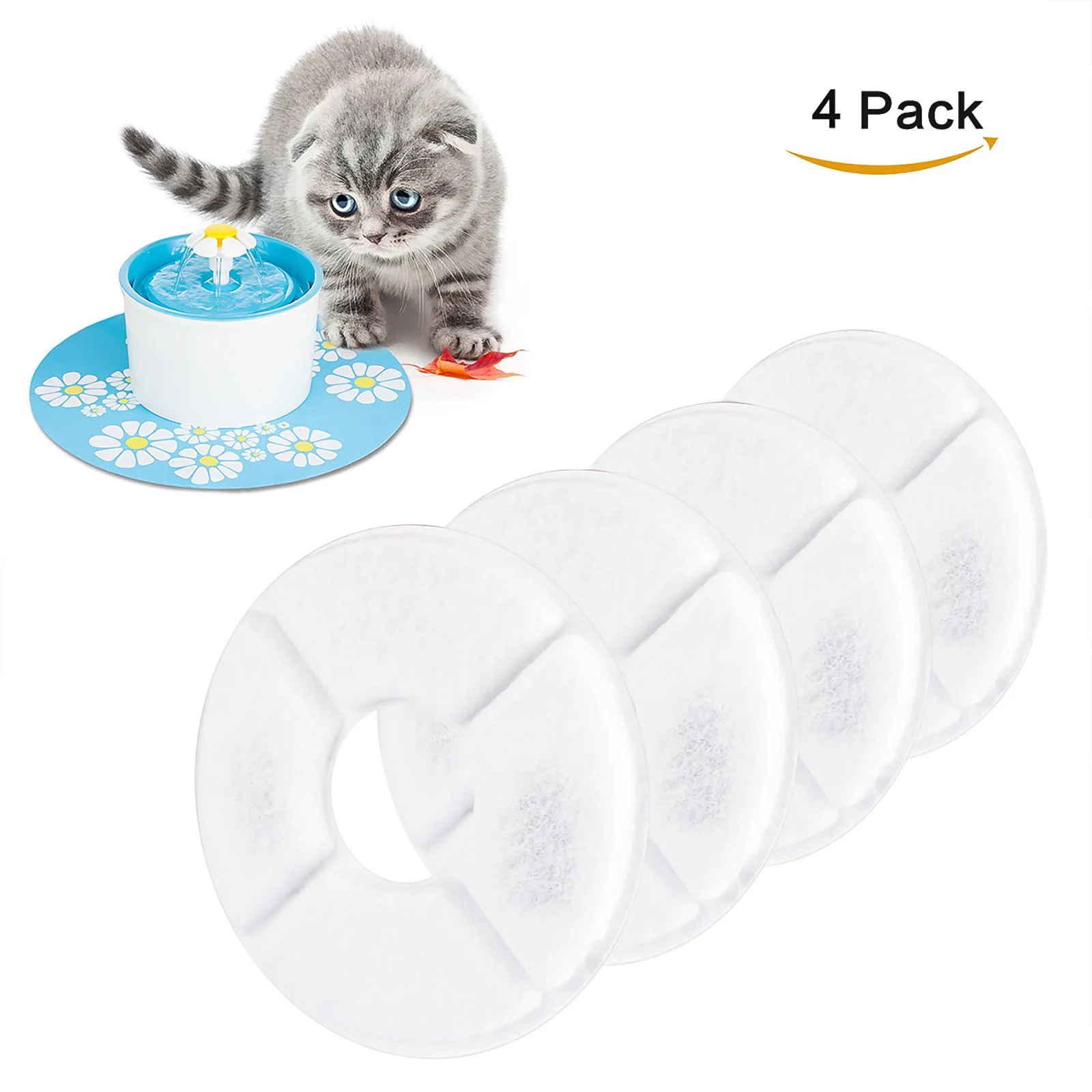 

ONEVER 4pcs Activated Carbon Fountain Filter Fountain Charcoal Filter Pet Fountain Filter Replacement Household Cat Dog Pet Car