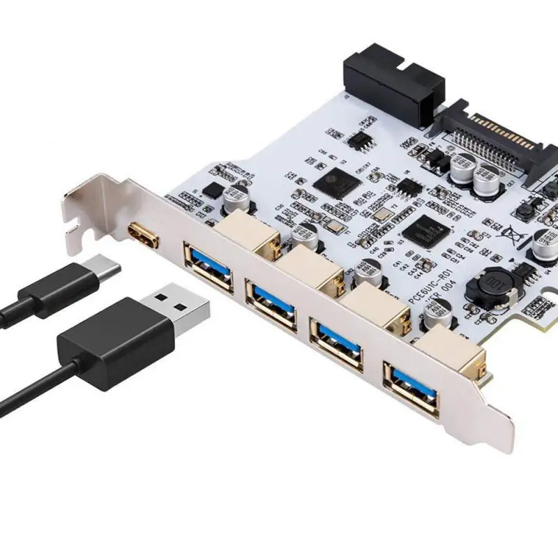 USB 3.1 Type C PCIe плата расширения PCI-E до 1 Type C + 4 типа A 3,0 USB адаптер PCI Express Riser карта с USB 19pin разъемом