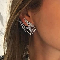 jk personality wing shape women stud earrings brilliant cubic zirconia female wedding earrings silver color fashion jewelry