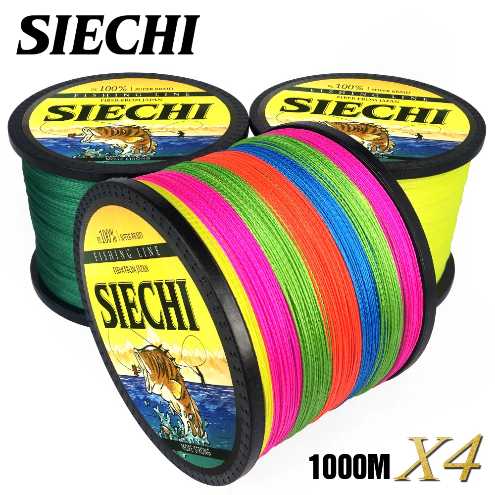 SIECHI, 1000 м, ПЭ плетеная рыболовная леска, 4 подставки, 12-83LB, многофиламентная леска для ловли карпа, рыболовная проволока для всех видов рыбалк... от AliExpress WW