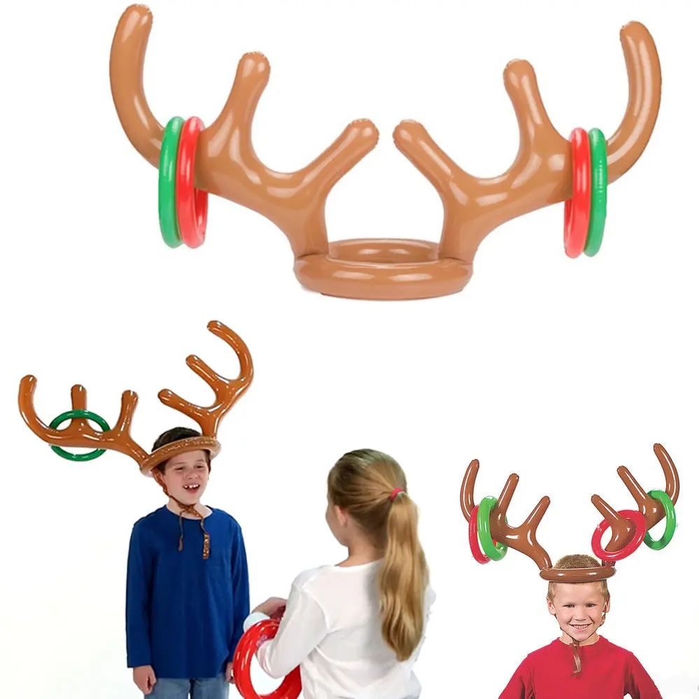 Надувной Санта Забавный оленьи рога кольцо для шляпы Toss Рождество праздник