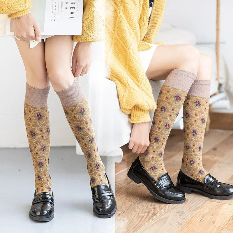 Японские кавайные женские чулки корейские Харадзюку винтажные до колена девушки