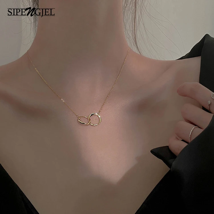 

SIPENGJEL Fashion 2 Round Pendant Neckalce Summer Simple Hip-hop Short Chain Neckalce For Women Jewelry 2021