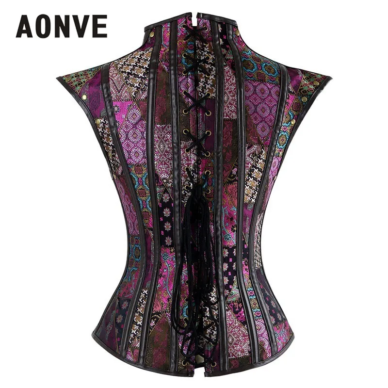 Корсет Aonve в стиле стимпанк готический фиолетовый розовый сексуальный Бюстье