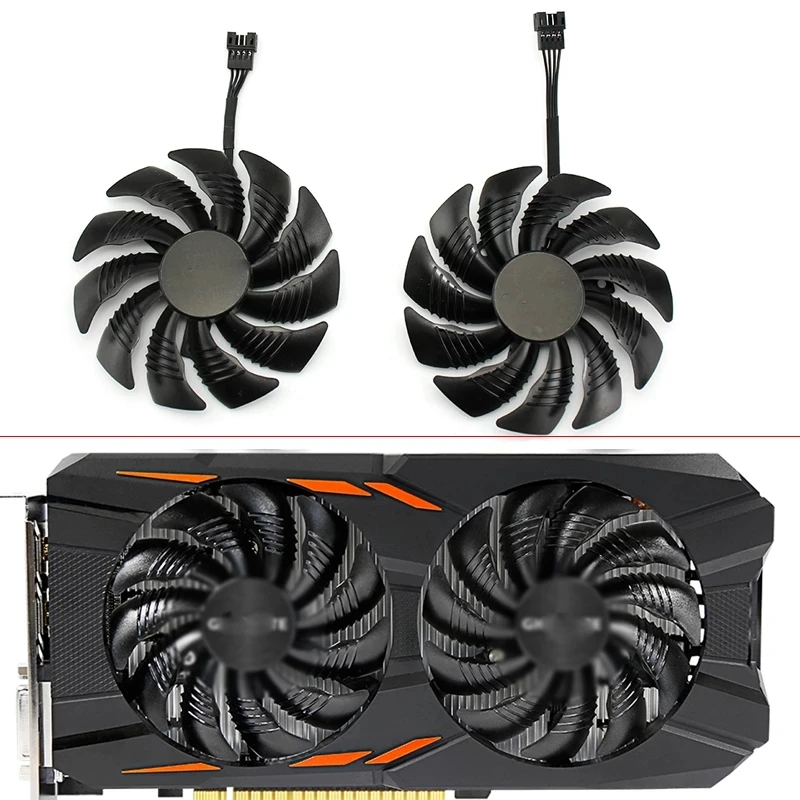 

2Pcs New Fan T129215SU PLD09210S12HH DIY 4pin For Gigabyte GTX 1050 1060 GV-RX570 580 Aorus RX 470 480 R9 380X Graphics Card Fan