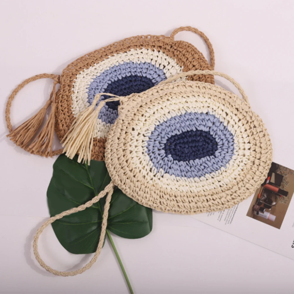 

Rattan Woven Round Women Straw Bag Handbag Knit Summer Beach Bag Woman Shoulder Messenger Bag 2021 Fashion Straw Crossbody Bags