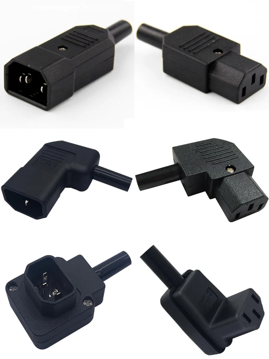 

Elbow straight Black 10A 250V IEC320-C13/C14 Male Female PDU UPS chassis power cord wiring plug Weldless industrial plug socket