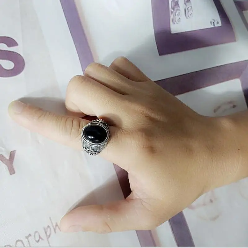 

Original Designer Craftsmanship Dark Series Retro Cross Open Ring Domineering Exaggerated Inlaid Black Agate Charm Men's Jewelry