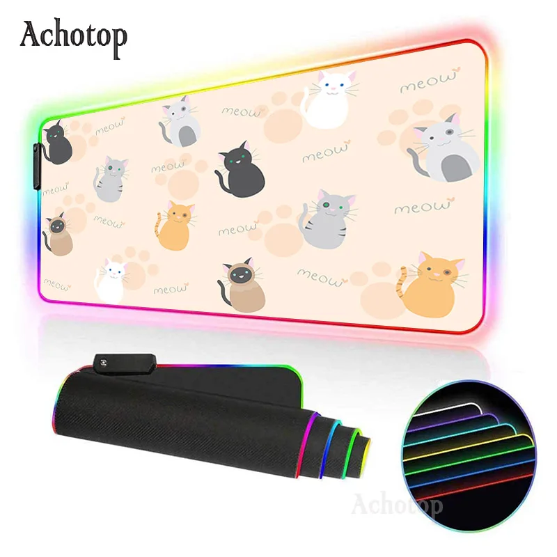 

Cute Cat RGB Mouse Pad Super Anime LED Backlit Large Game Computer Keyboard Office Long Table Mat Kawaii Desk Pad for Bear PC