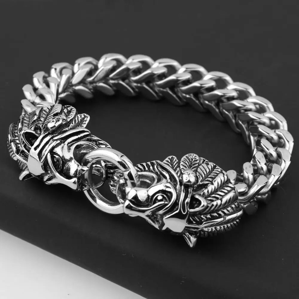 Мужской браслет из полированной нержавеющей стали с головой льва хип хоп 22