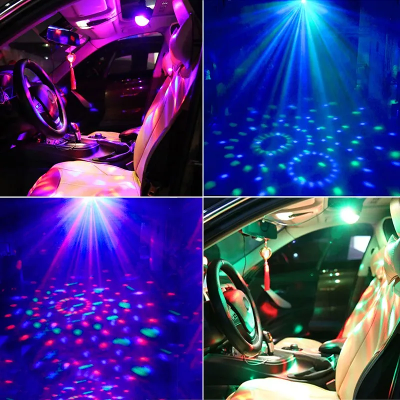 Disco USB Light Party Laser For Car DJ Magic Ball Sound Control Moving Lamp Head vehicle Projector Stage Lights | Освещение