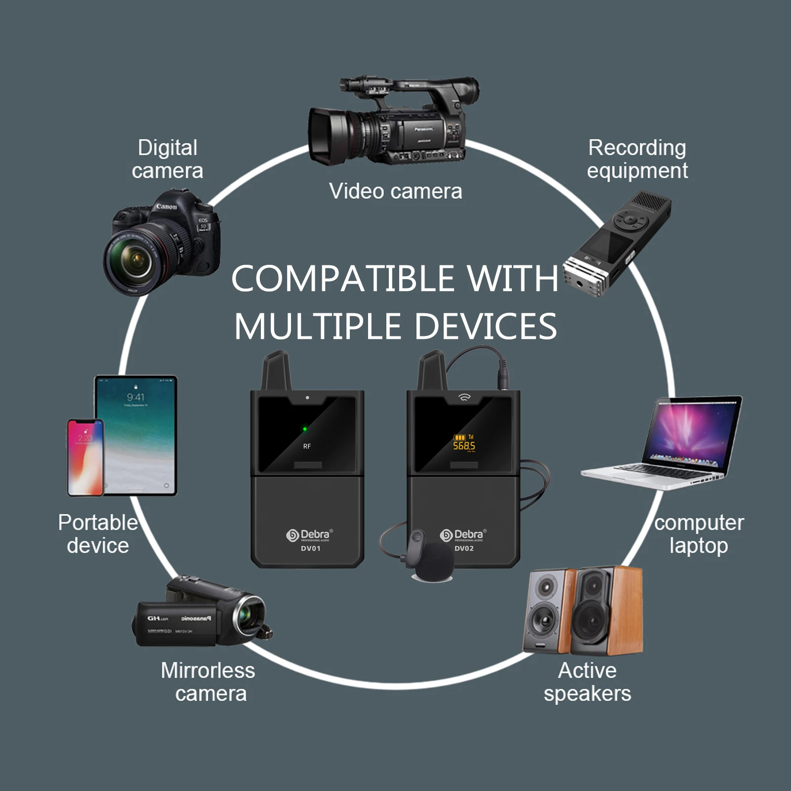 Беспроводной микрофон на клипсе UHF с аудиомонитором для смартфонов камер уличных