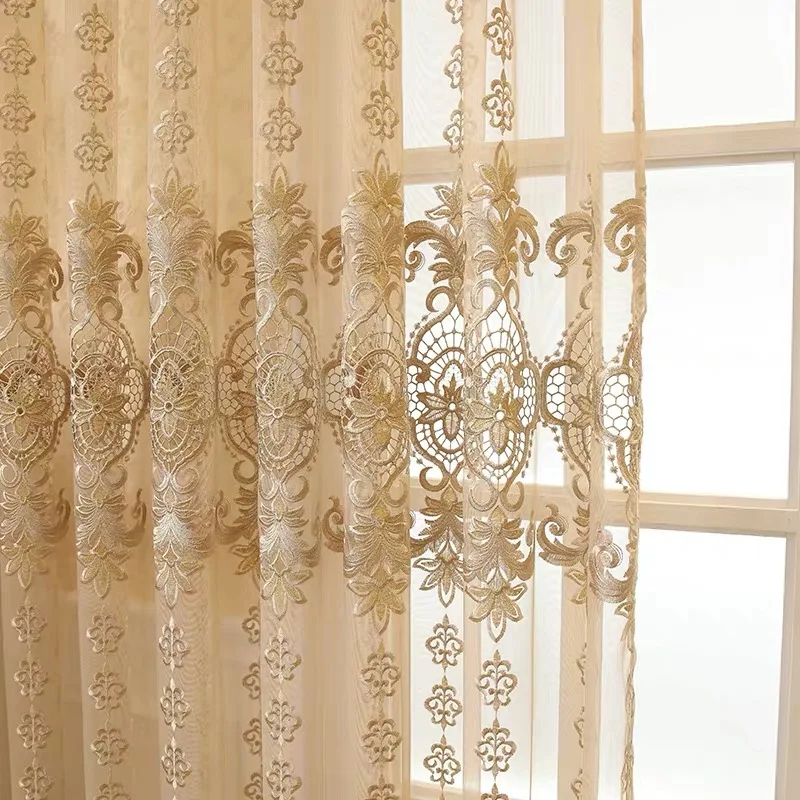 European Royal Luxury Beige Tulle Curtains for Bedroom Window Living Room Elegant Drapes Home Decor 362#4 | Дом и сад