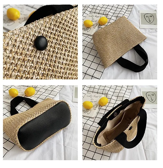 

Women Handbag Summer Beach Bag Rattan Woven Handmade Knitted Straw Large Capacity Totes Leather Women Shoulder Bag Bohemia New