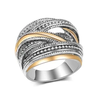 huitan personality big intersect metallic ol style silver color gold color mix office lady finger rings fashion rings jewelry