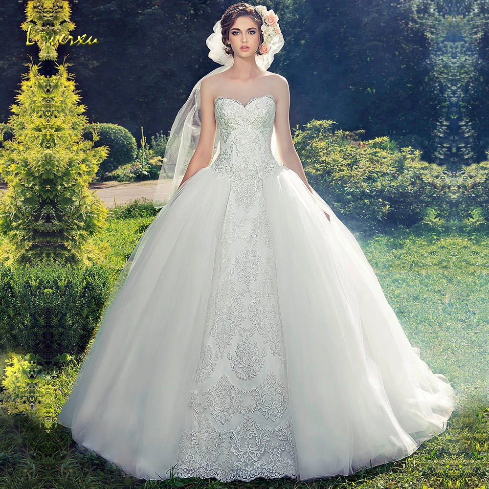 Loverxu милое бальное платье свадебные платья 2019 Шикарные аппликации без рукавов с