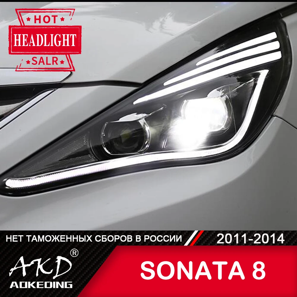 

Передняя фара для автомобиля Hyundai Sonata 2011-2016 Sonata8, передние фары s, Противотуманные фары дневного света DRL H7, светодиодная Биксеноновая лампа, а...