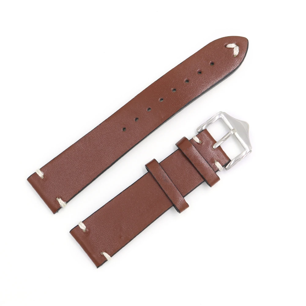 Rolamy 20 22 24mm Wholesale New Style Cowhide Smooth Vintage Leather Black Brown Blue Red Watch Band Strap Belt Polish Buckle