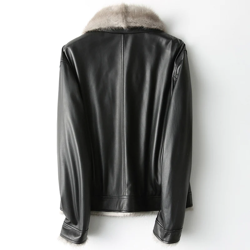 Женский пуховик из овечьей кожи с норковым меховым воротником зимняя женская