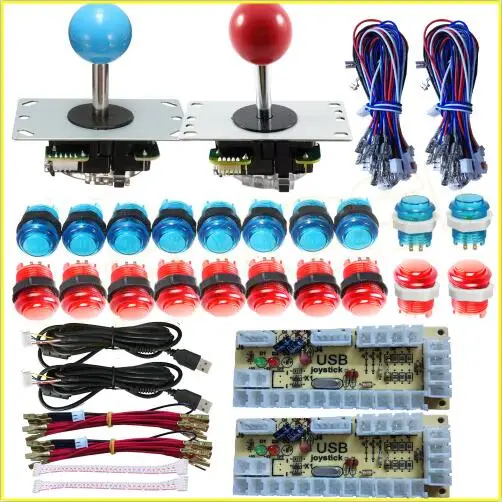 Blue and Red Kit Аркадный DIY светодиодный комплект с нулевой задержкой USB энкодер для ПК аркадные игры 8 способ джойстик+ 5 В аркада со светодиодной подсветкой кнопочные кнопки - Цвет: Blue and Red Kit
