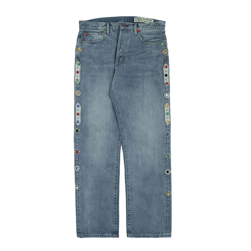 

Fgss men's wear new fashion br accessories in spring summer of 2021 embroidered light blue jeans for men and women