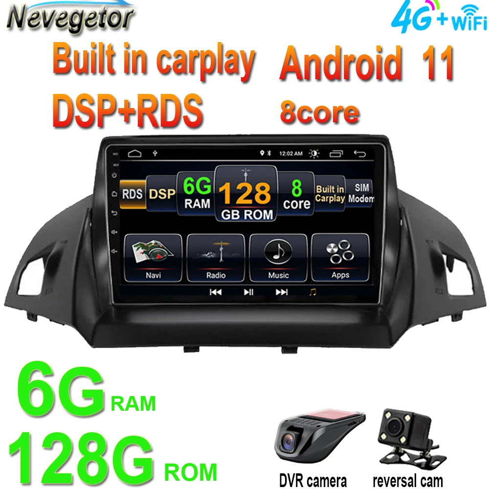 Автомобильный GPS навигатор CARPLAY магнитола с Android 11 для Ford Kuga 2 Escape 3 2012 2019 поддержкой