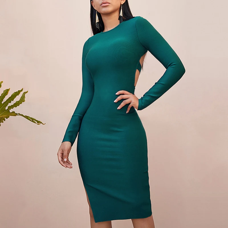 Женское вечернее платье миди INDRESSME облегающее с круглым вырезом длинными