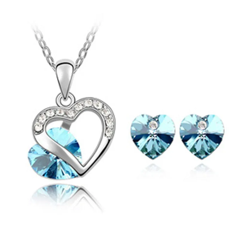 

New 2022 Wholesale Crystal Jewelry Austrian crystal Heart pendants necklace earrings jewelry sets silver plated for women