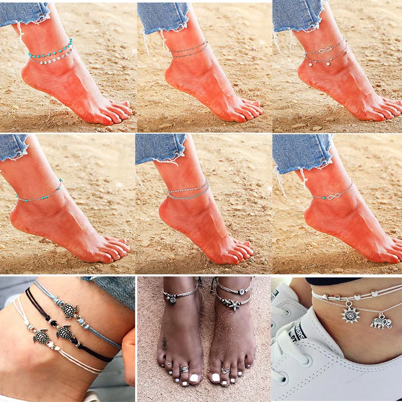 Богемные браслеты на ногу для женщин летние пляжные модные ювелирные изделия в