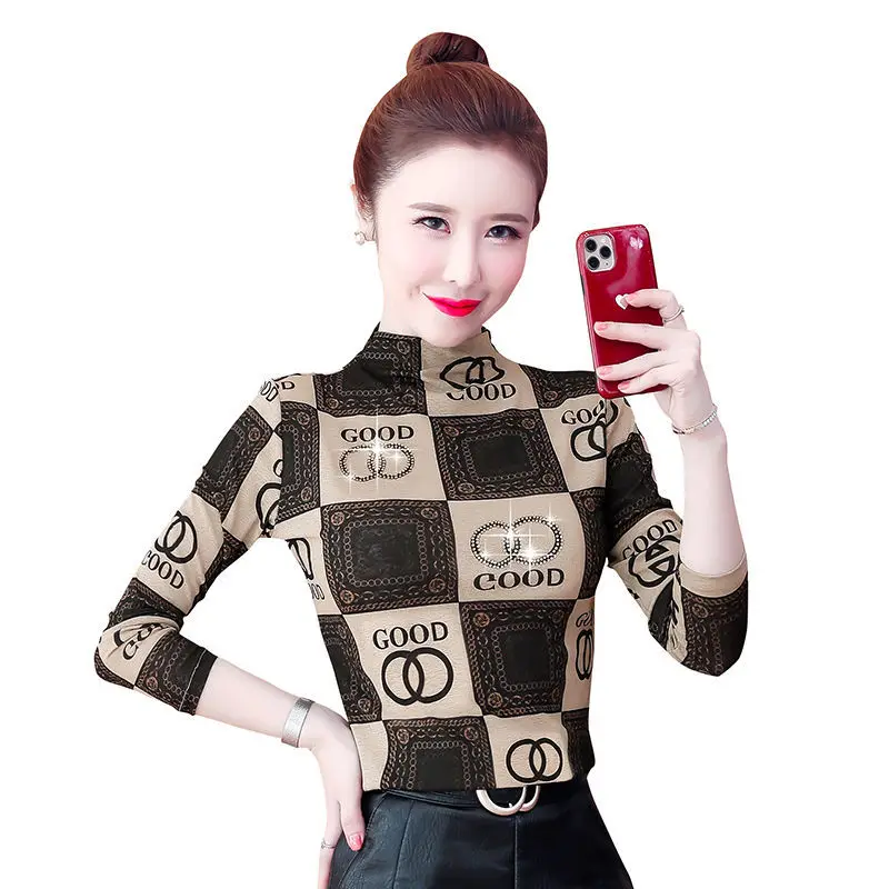 

Autumn and winter new women's wear base coat Long Sleeve retro high collar fashion foreign style show thin inside top