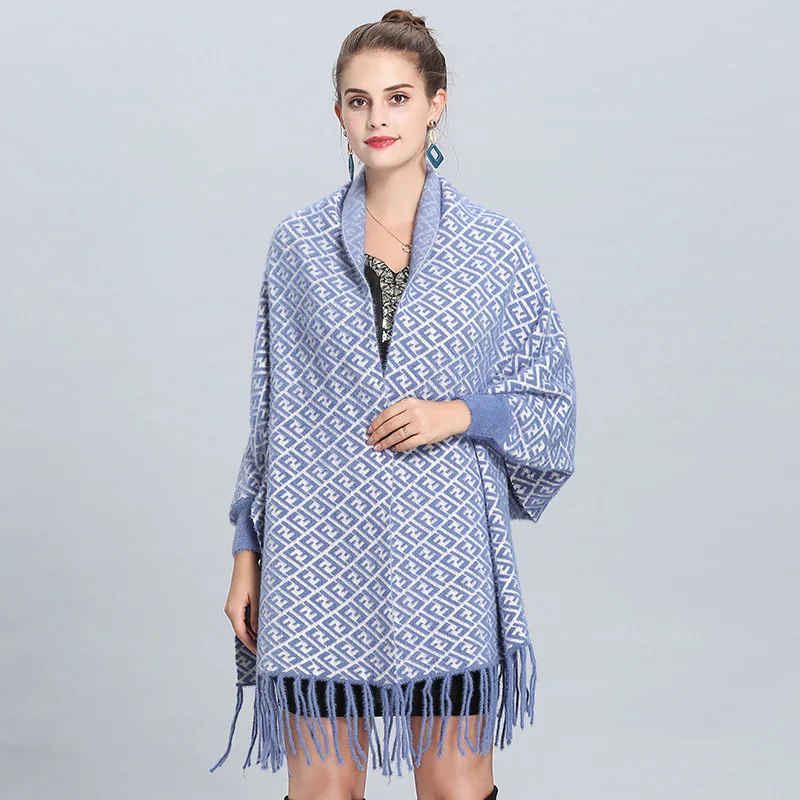 Модное теплое осеннее однотонное большое клетчатое пончо для женщин Норковое