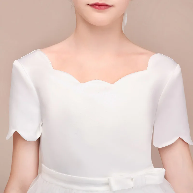Ball Gown Princess Short White Flower Girl Dresses For Wedding Satin Tulle Girls First Holy Communion Dresses