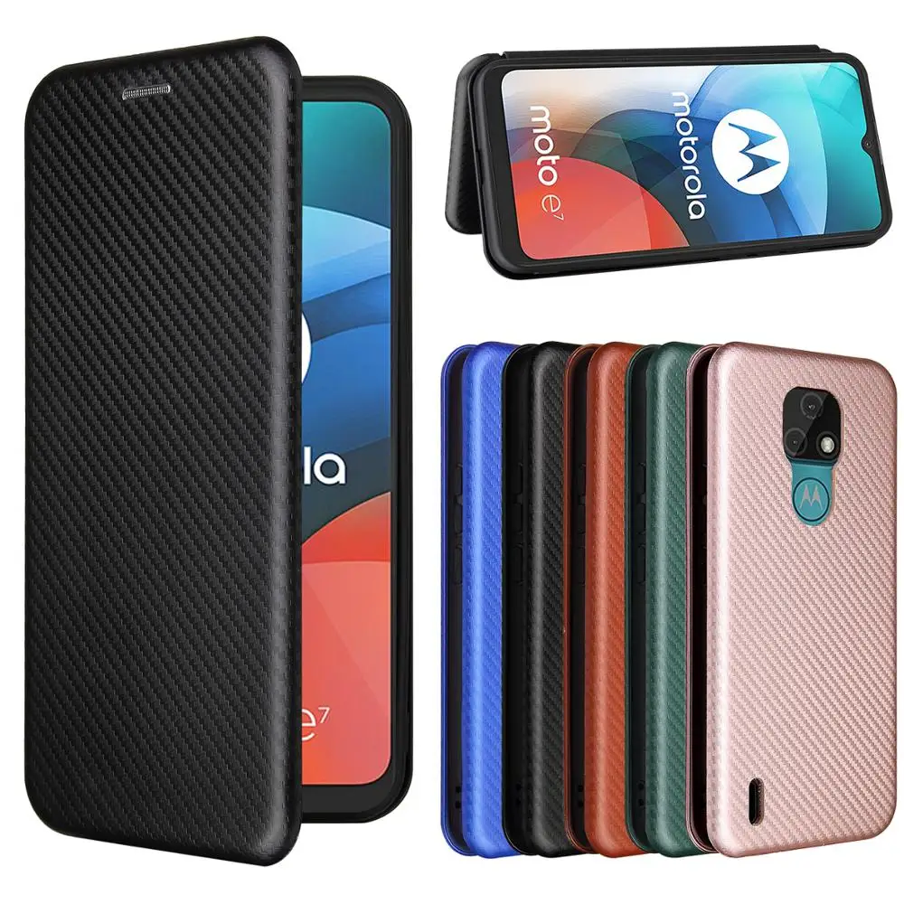 

Для Motorola Moto E7 чехол из углеродного волокна Флип раскладный кожаный чехол для Motorola Moto E7 XT2052-1 XT2052-2 XT2052-3 чехол для MOTO E7