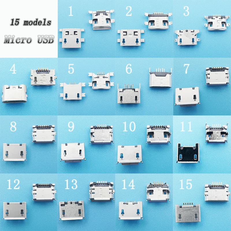 150 шт./лот 5 Pin Micro USB зарядный порт Разъем гнездо 15 моделей микрофон зарядное