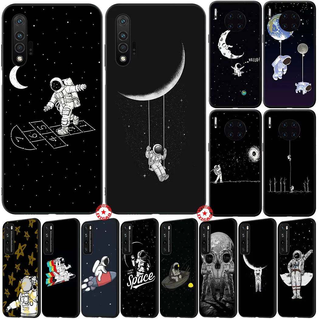 Черный мягкий силиконовый чехол с космосом луной астронавтом для Huawei Honor V30 30 9X Pro