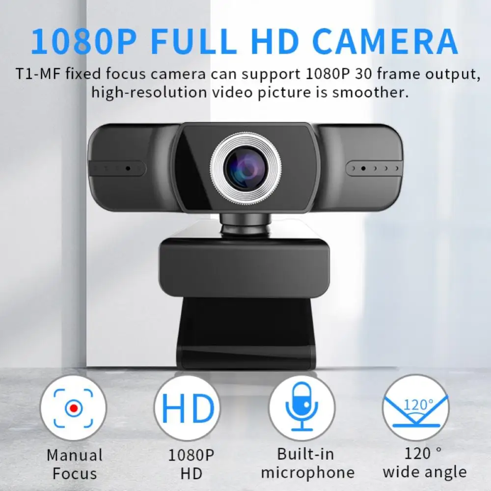 

T1-AF/MF USB HD 1080P Webcam Camera Video Recording Web Cam with Dual Microphone Office Accessories