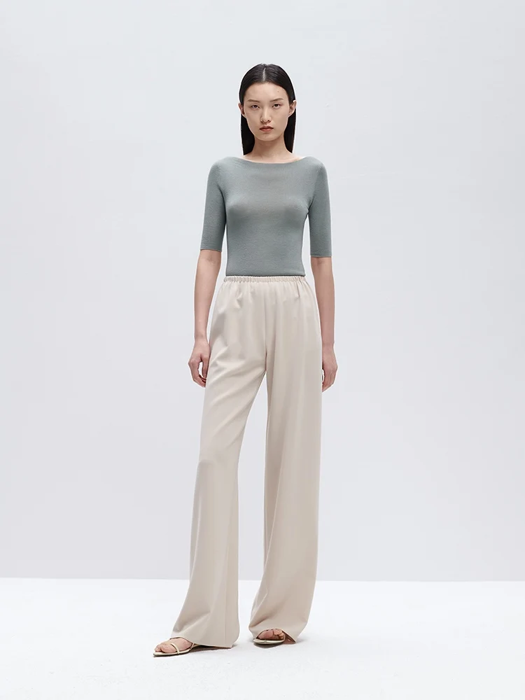 

Spring Summer 2021 New Arrivals Bateau Half Sleeve Slim Basic Women Knitted Top