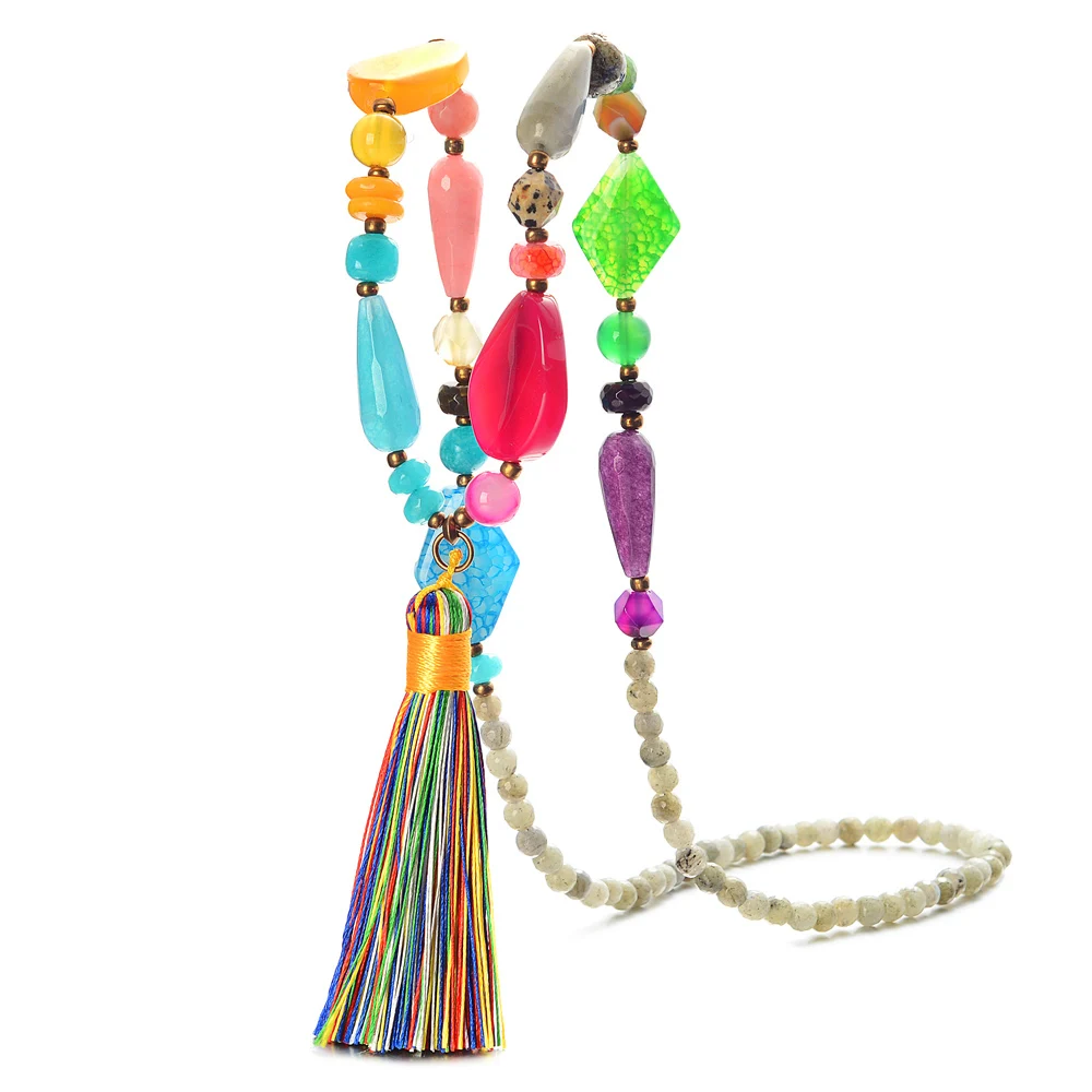 Элегантный с кистями из бусин длинное Радужное ожерелье различных типов