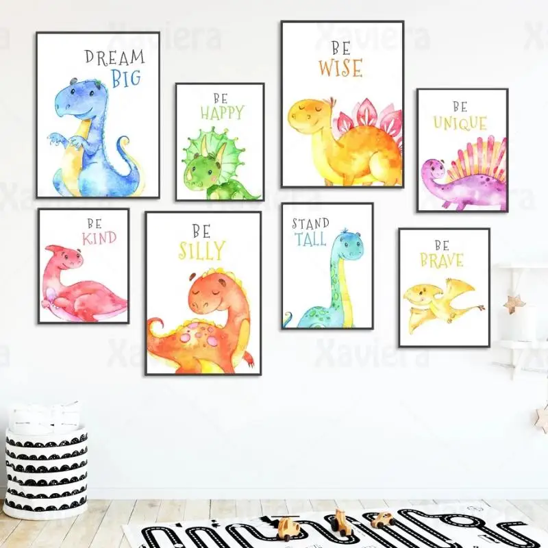 

Watercolor Baby Animal Poster Cute Dinosaur Canvas Painting Cartoon Nursery Wall Art Nordic Kids Room Decor Home Decor Picture