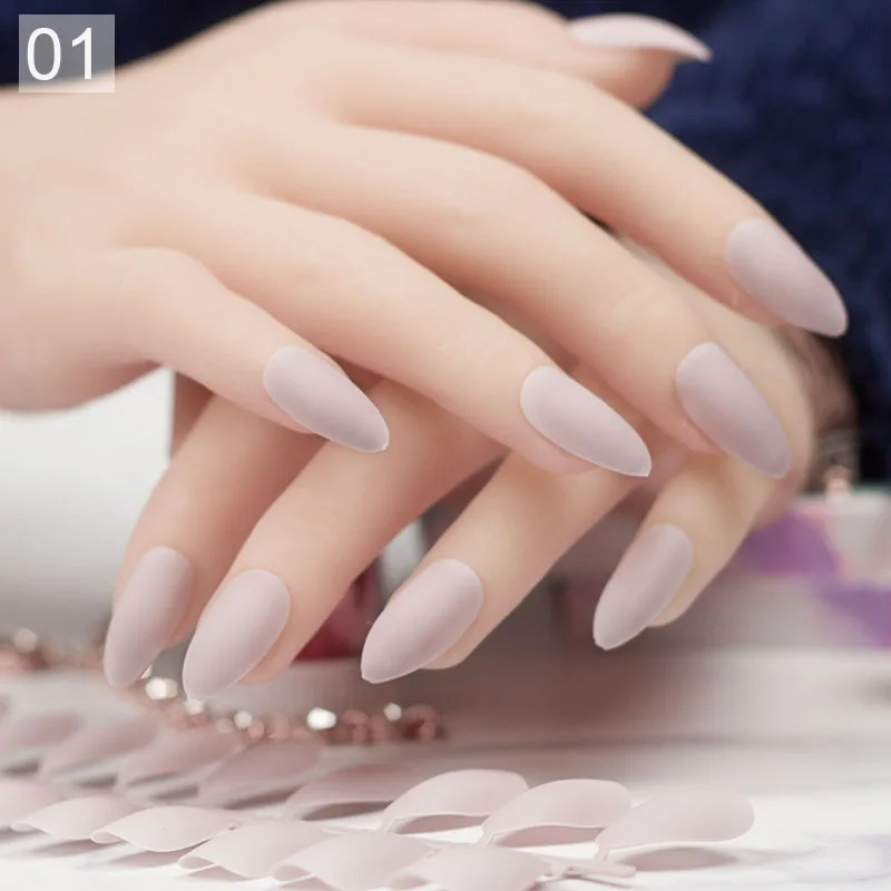 24 шт. 10 размеров миндальные ногти матовые накладные на шпильках полный накладной