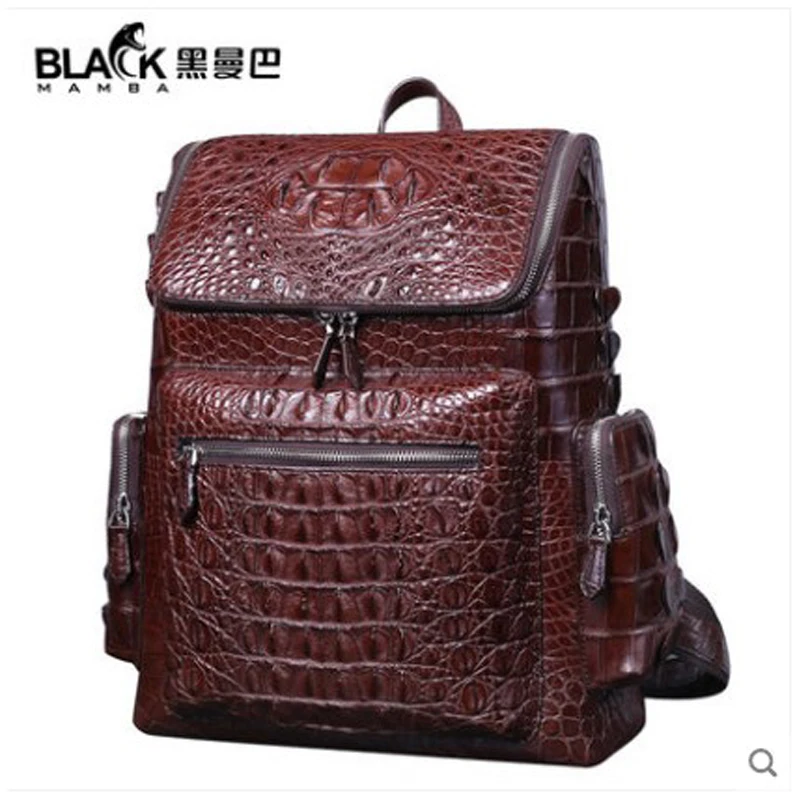 

Мужской рюкзак ручной работы heimanba из тайской крокодиловой кожи, деловая дорожная вместительная кожаная сумка для отдыха