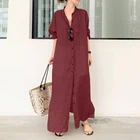 Осень 2021, элегантное однотонное рабочее платье-рубашка, Макси Сарафан, женское хлопковое льняное платье с длинным рукавом, женское платье