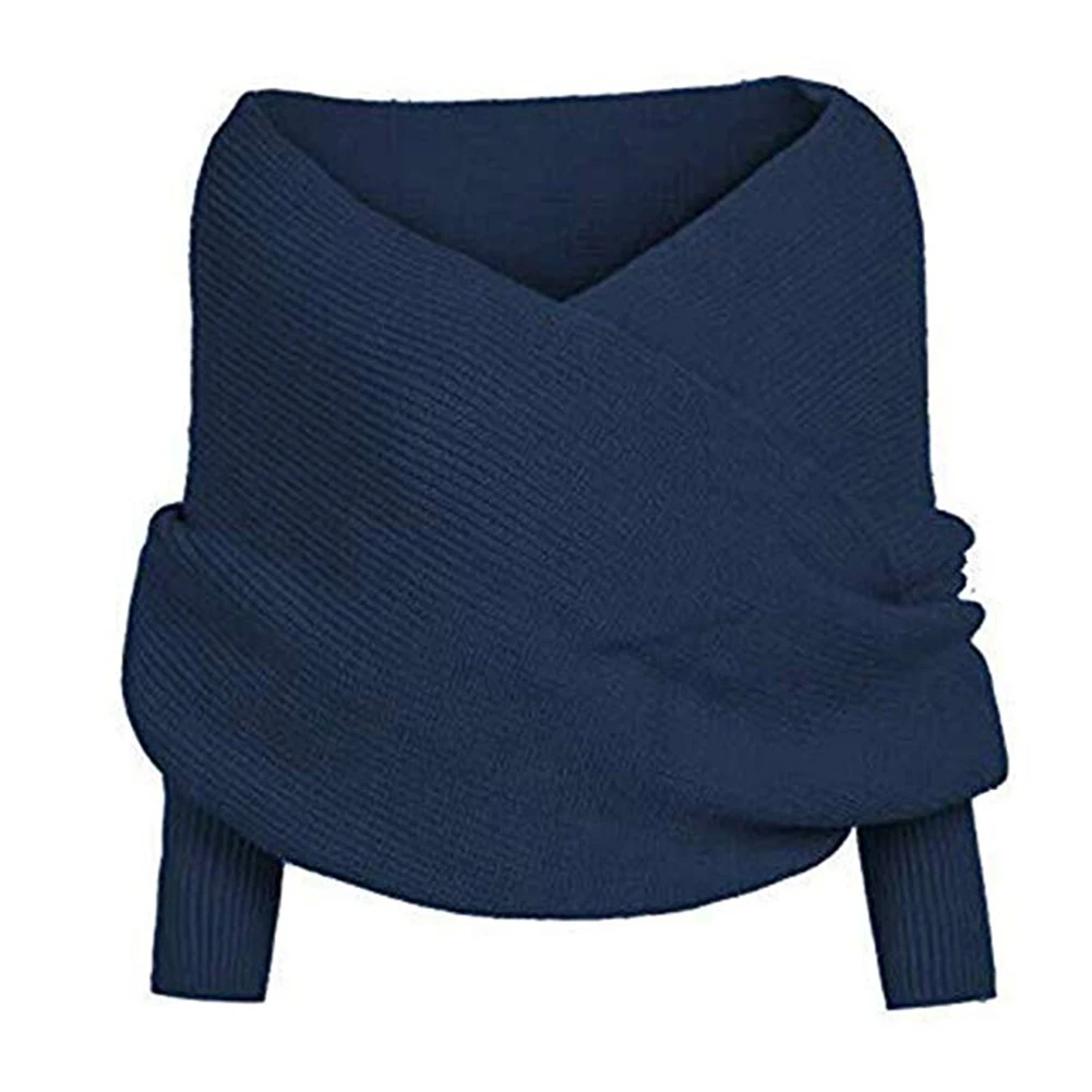 

Cross Knitted Sweater Lady Fashion Simple Sexy Popular V Neck Off Shoulder Long Sleeve Slim Tight Top Woman Clothing Wholesale