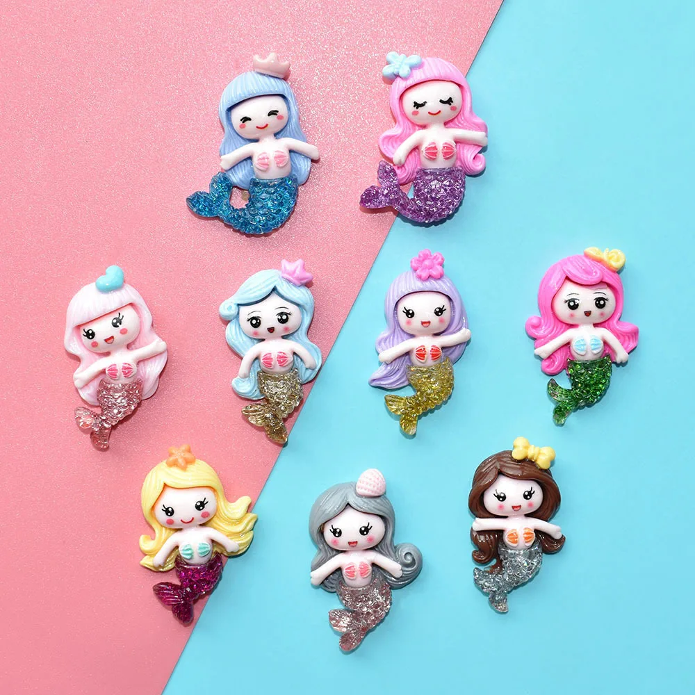 

10Pcs Kawaii Cartoon Glitter Mermaid Flatback Resin Cabochon Scrapbooking Crafts Hair Bows Accessories DIY Phone Case Decoration