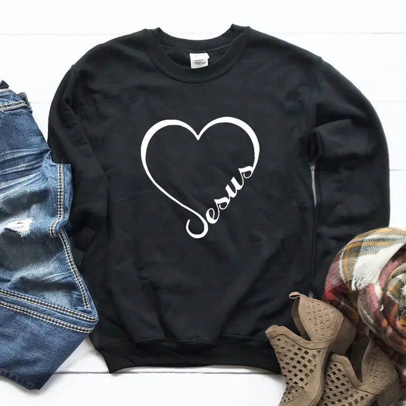 Женский свитшот с изображением сердца и Иисуса|Женские толстовки свитшоты| |