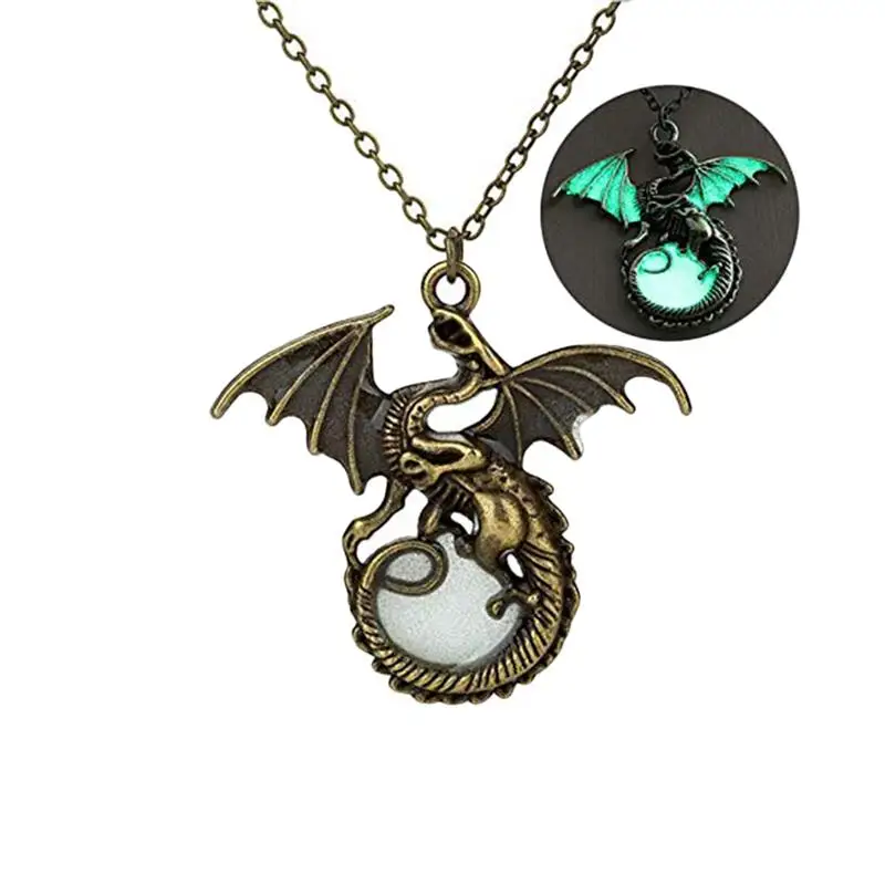 Креативное винтажное светящееся ожерелье с подвеской летающий дракон