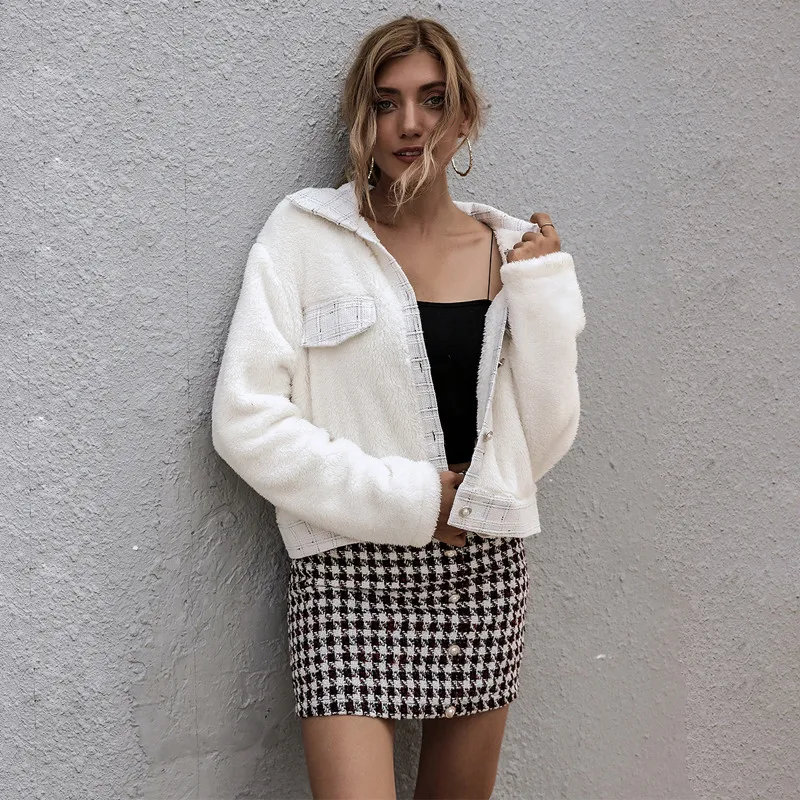 

CHRONSTYLE Winter Warm Coat Woman Turn-down Collar Buttons Up Fur Jacket Female Plush Overcoat Pocket Casual Teddy Outwear 2020