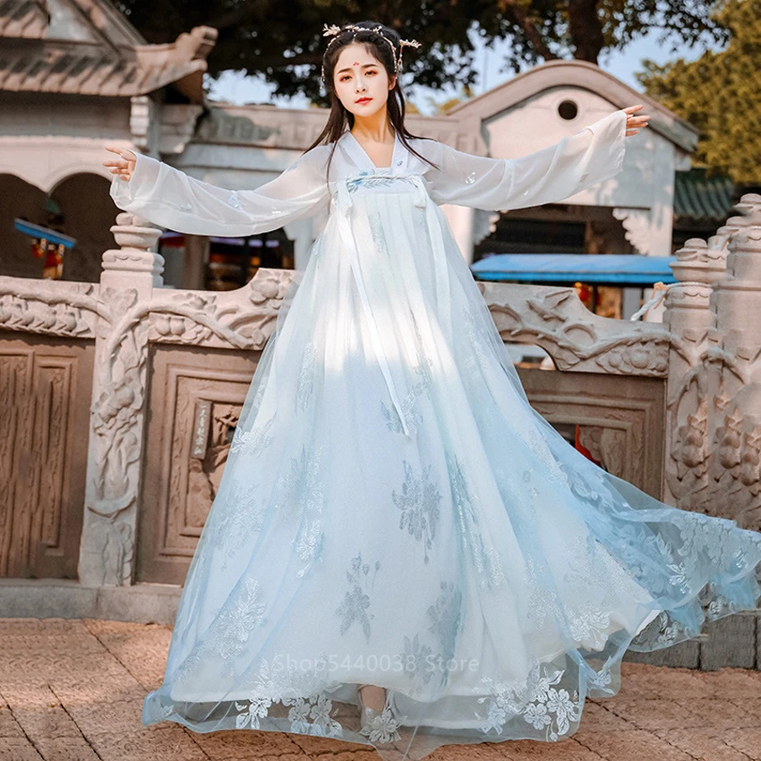 Hanfu женские дневные костюмы старинное сказочное платье Элегантная вышивка