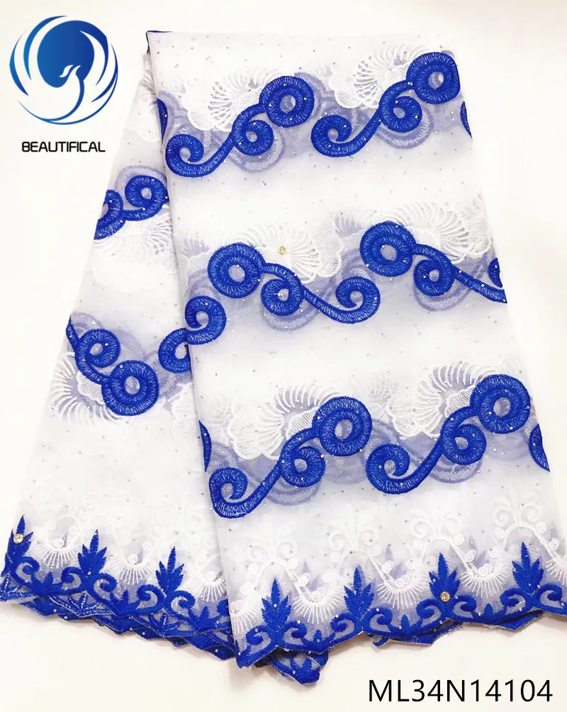 

Beautifical Nigerian lace fabrics white/blue embroidery net lace with stones for clothes 2019 New french lace fabric ML34N141