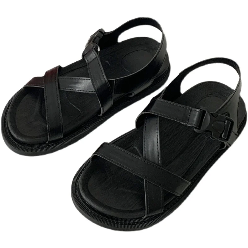 

Female Sandal Low-Heeled Shoes With Strap 2021 Women's Buckle All-Match Girls Low-heeled New Flat Comfort Summer Fashion Beige R